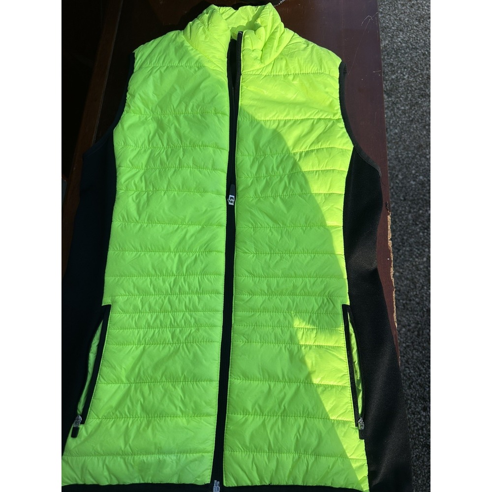 Xersion Full Zip Puffer Vest Womens Small Collared Lined Zipped Pockets Green